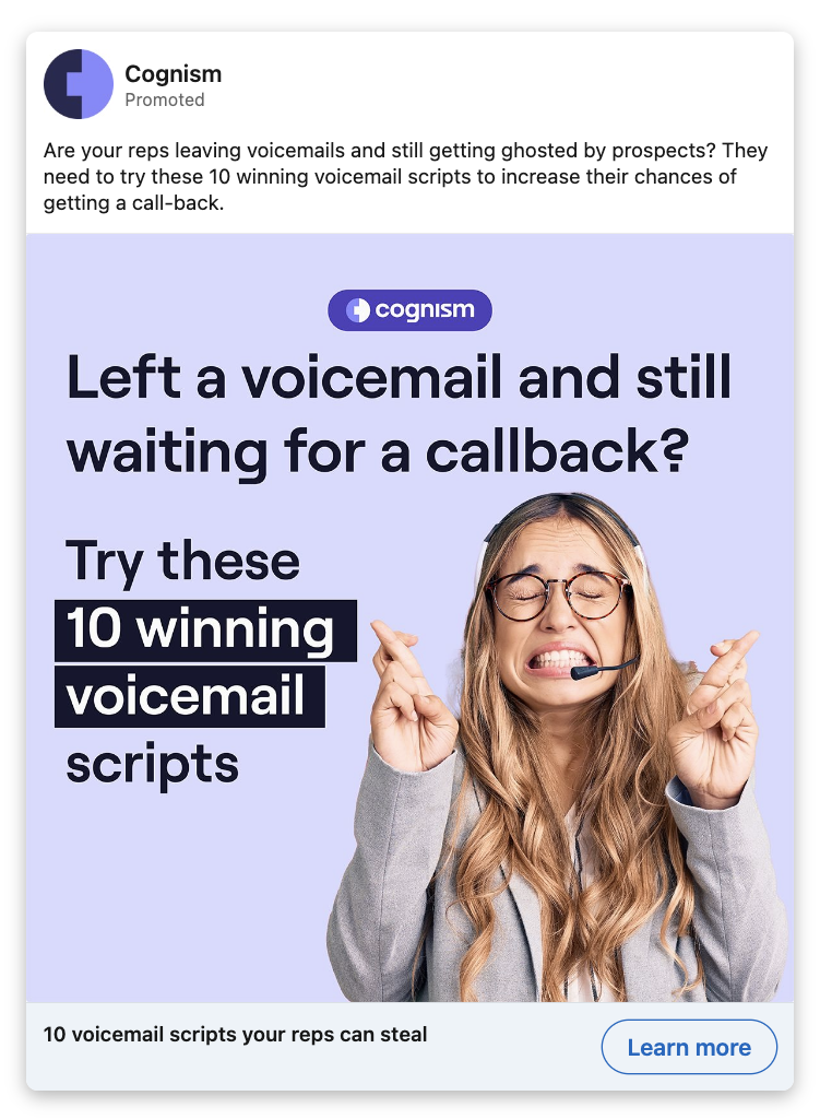 Cognism ad: left a voicemail and still waiting for a callback?