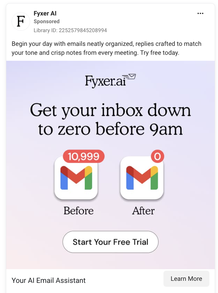 Fyxer AI ad: get your inbox down to zero before 9am